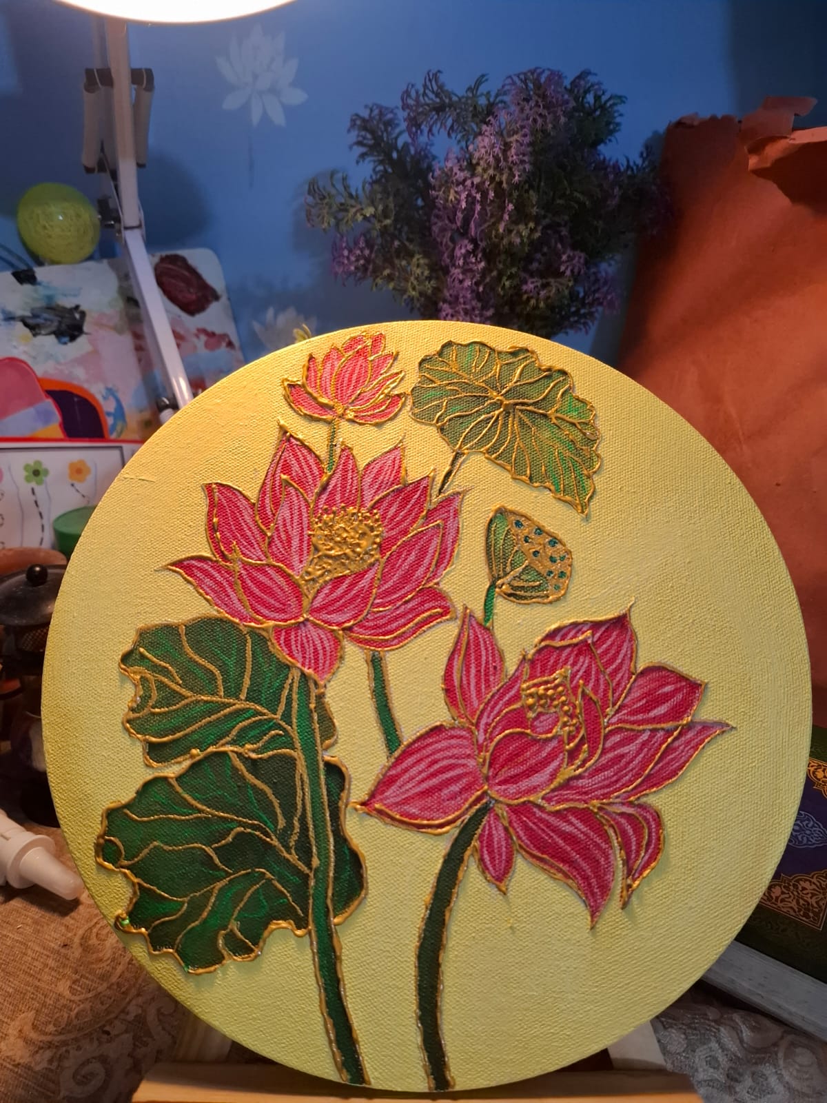 3D Textured Lotus and Lily Pad Canvas