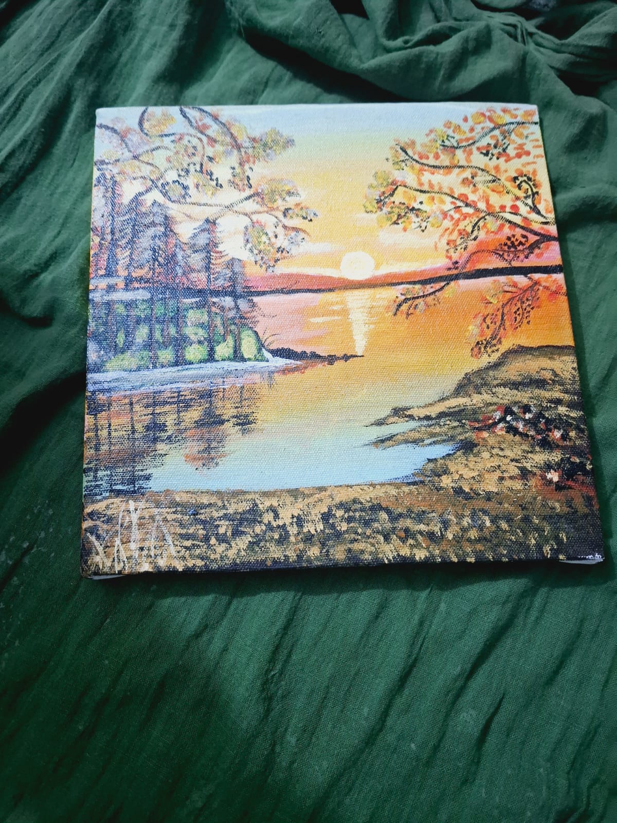 Serene Autumn Lake and Sunset Canvas