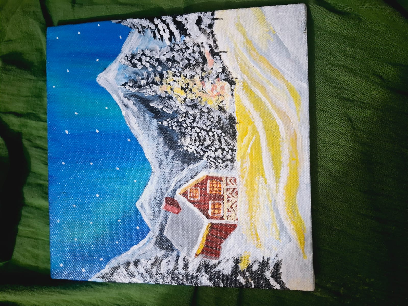 Snowy Mountain Winter Cabin Landscape